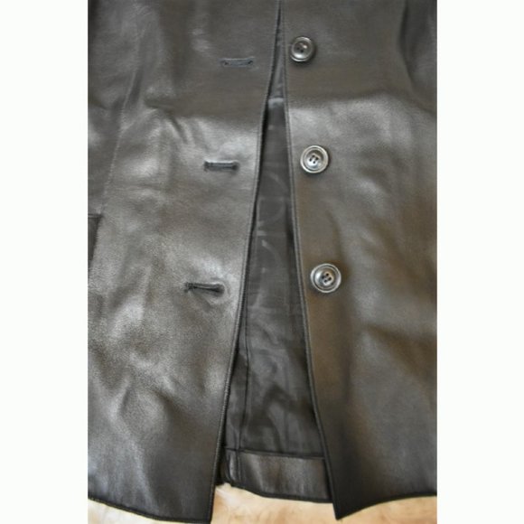Cole Haan City black lambskin leather jacket coat button up pockets collar - Picture 4 of 6